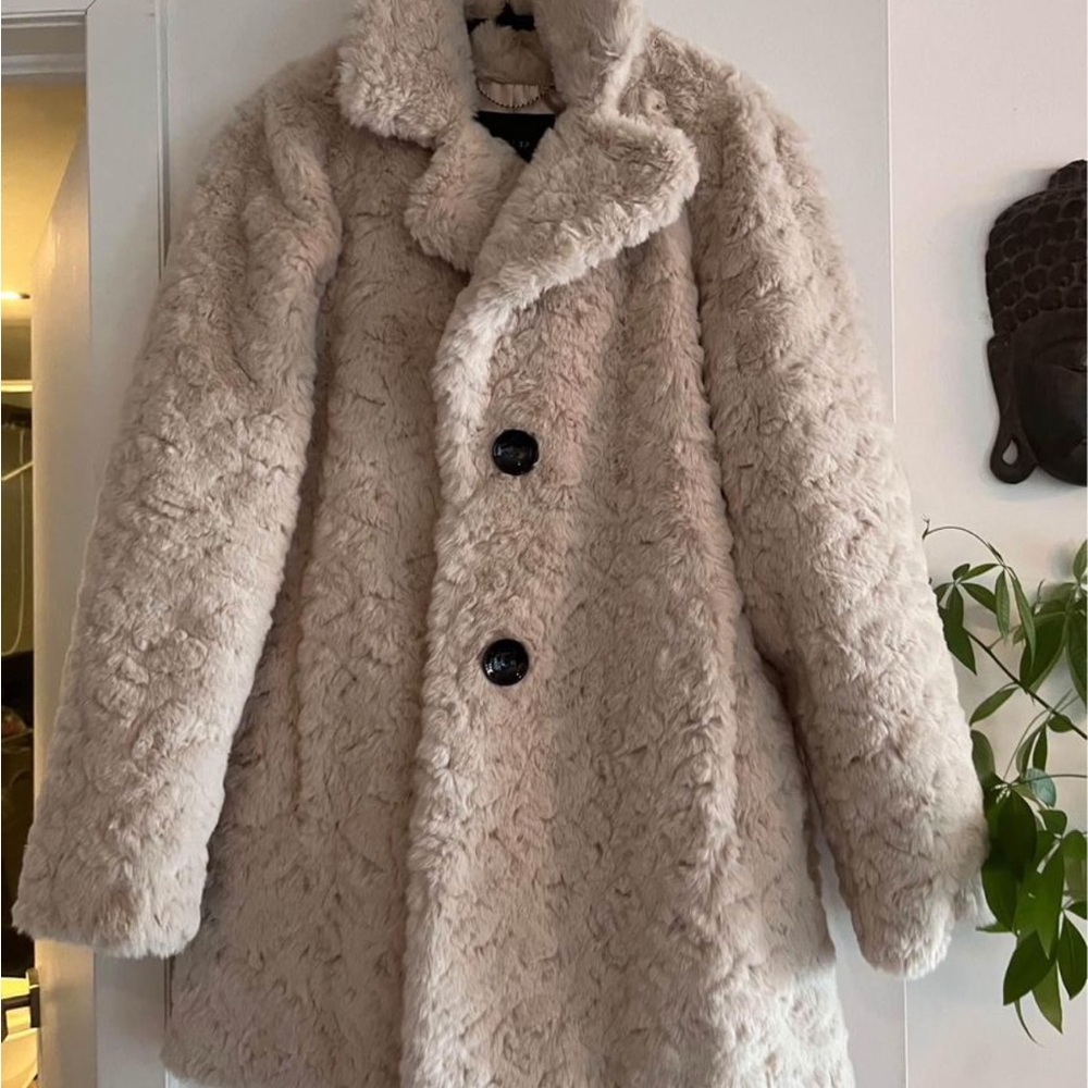 Cream and white faux fur teddy coat